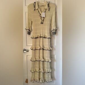 Zimmermann Cream and Navy Ruffle Dress